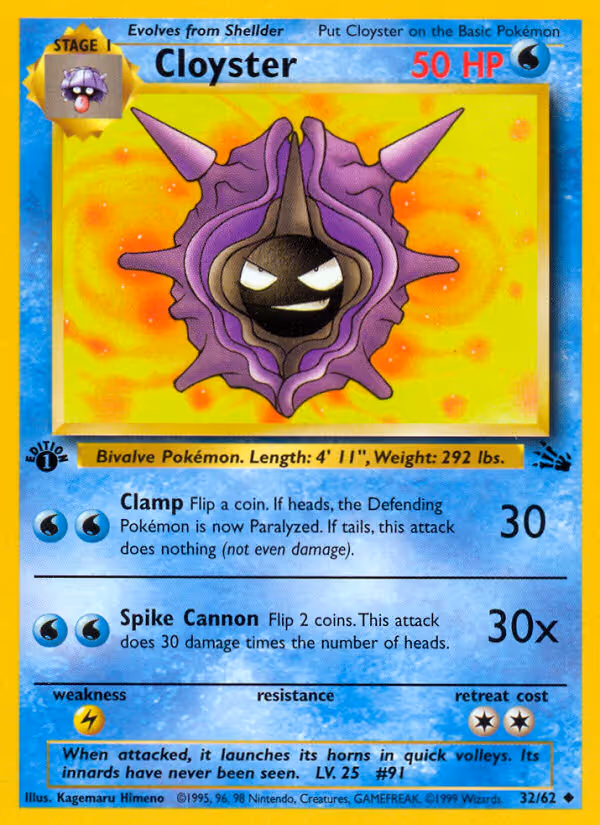Cloyster 32/62 Pokemon card