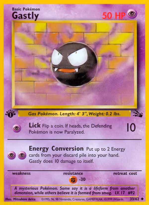 Gastly 33/62 Pokemon card