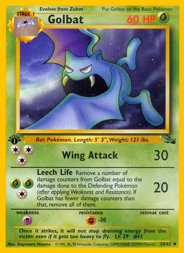 Golbat 34/62 Pokemon card
