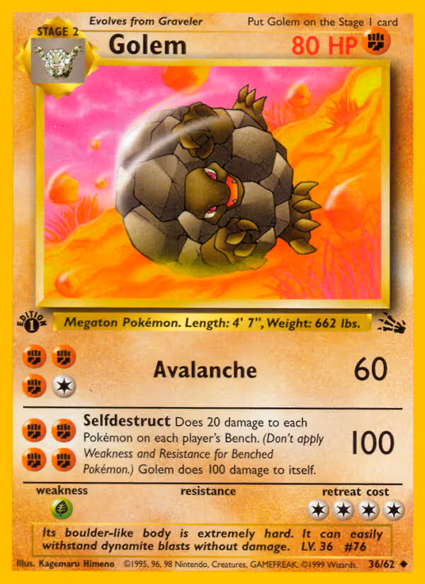 Golem 36/62 Pokemon card