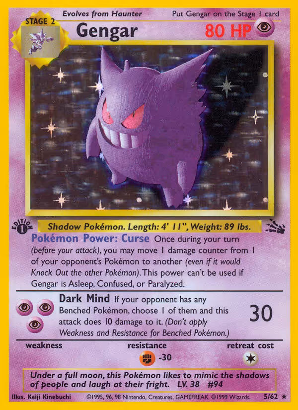 Gengar 5/62 Pokemon card