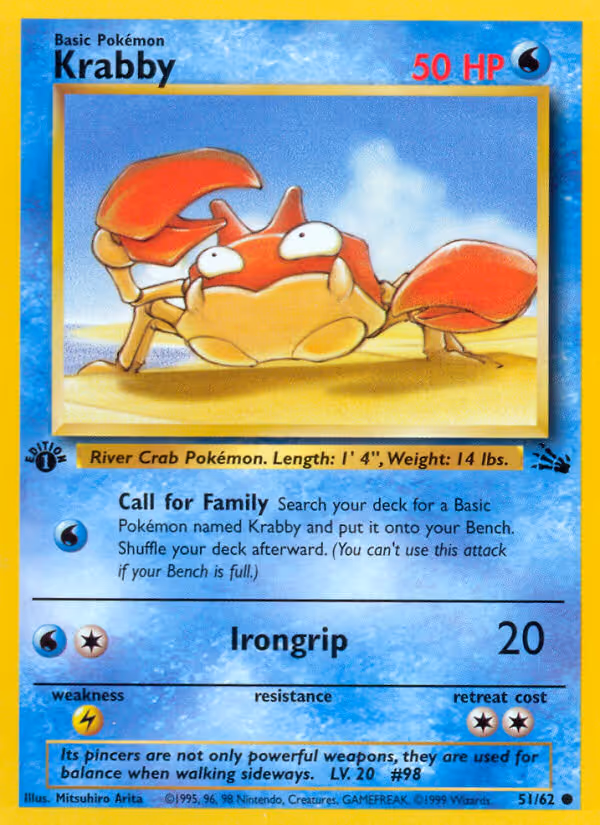Krabby 51/62 Pokemon card