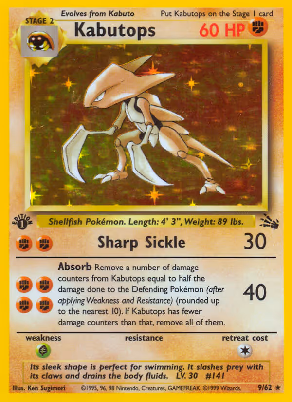 Kabutops 9/62 Pokemon card