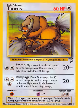 Tauros 62/130 Pokemon card