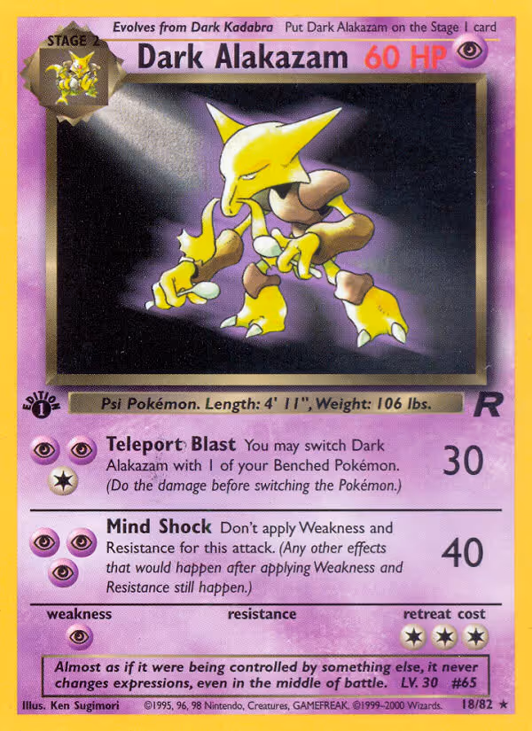 Dark Alakazam 18/82 Pokemon card