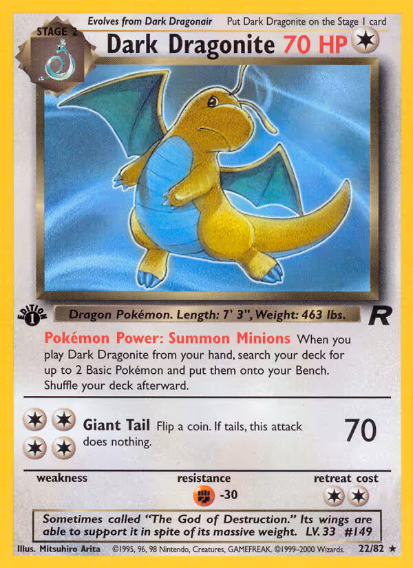 Dark Dragonite 22/82 Pokemon card