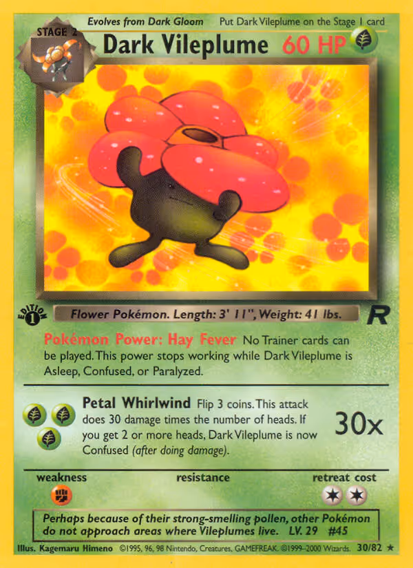 Dark Vileplume 30/82 Pokemon card