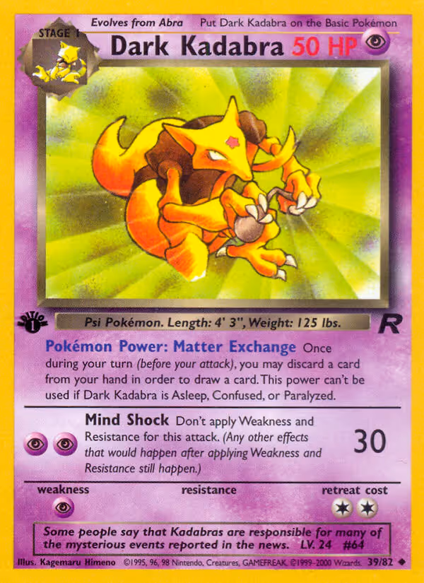 Dark Kadabra 39/82 Pokemon card