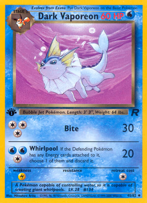 Dark Vaporeon 45/82 Pokemon card