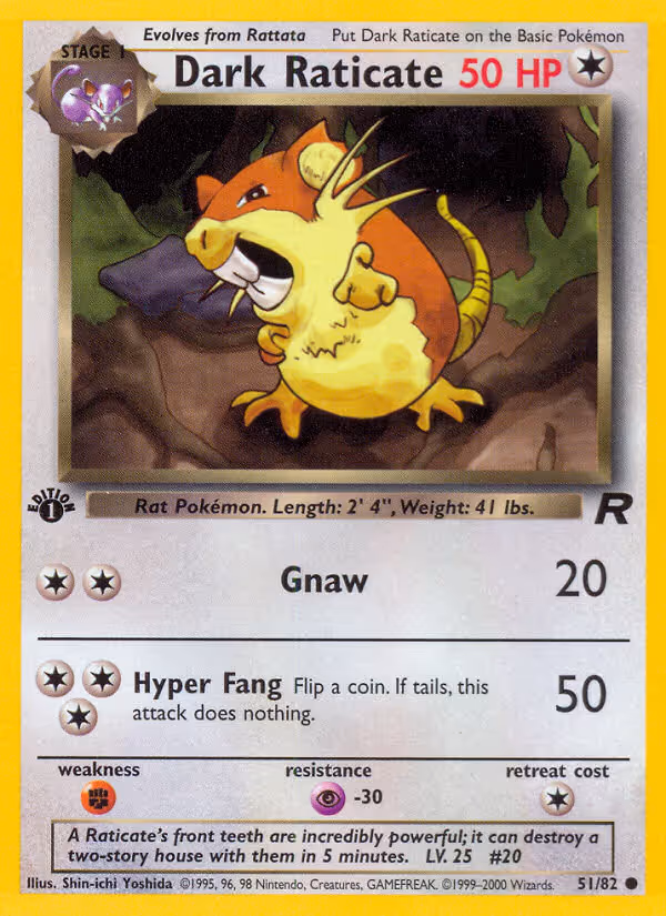 Dark Raticate 51/82 Pokemon card