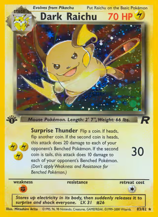 Dark Raichu 83/82 Pokemon card
