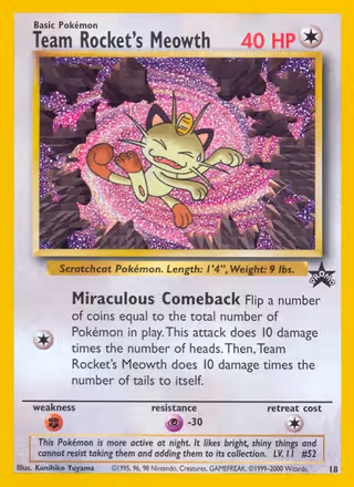 Team Rocket's Meowth 18/53 Pokemon card