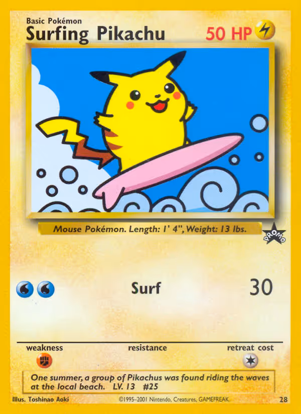 Surfing Pikachu 28/53 Pokemon card