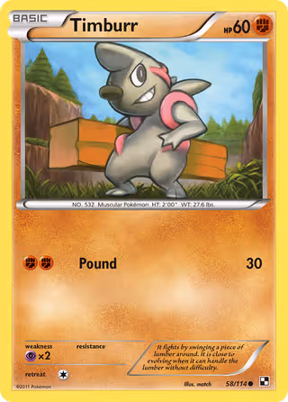 Timburr 58/114 Pokemon card