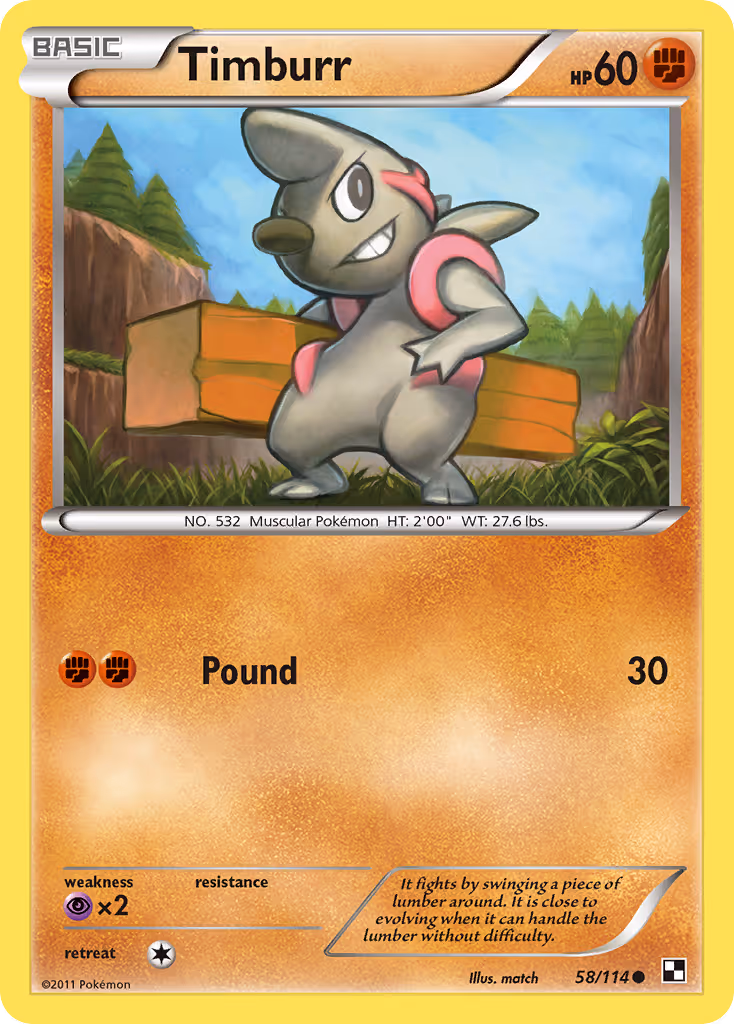 Timburr 58/114 Pokemon card