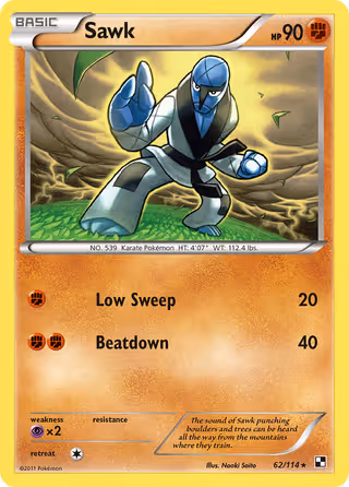 Sawk 62/114 Pokemon card