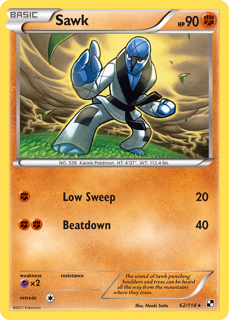 Sawk 62/114 Pokemon card