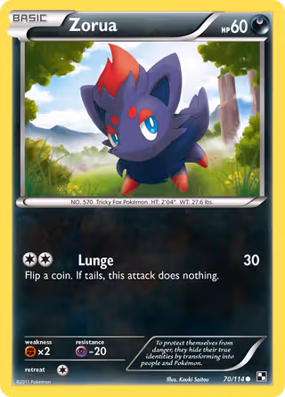 Zorua 70/114 Pokemon card