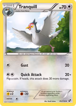 Tranquill 85/114 Pokemon card