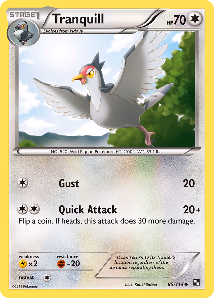 Tranquill 85/114 Pokemon card