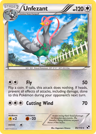 Unfezant 86/114 Pokemon card