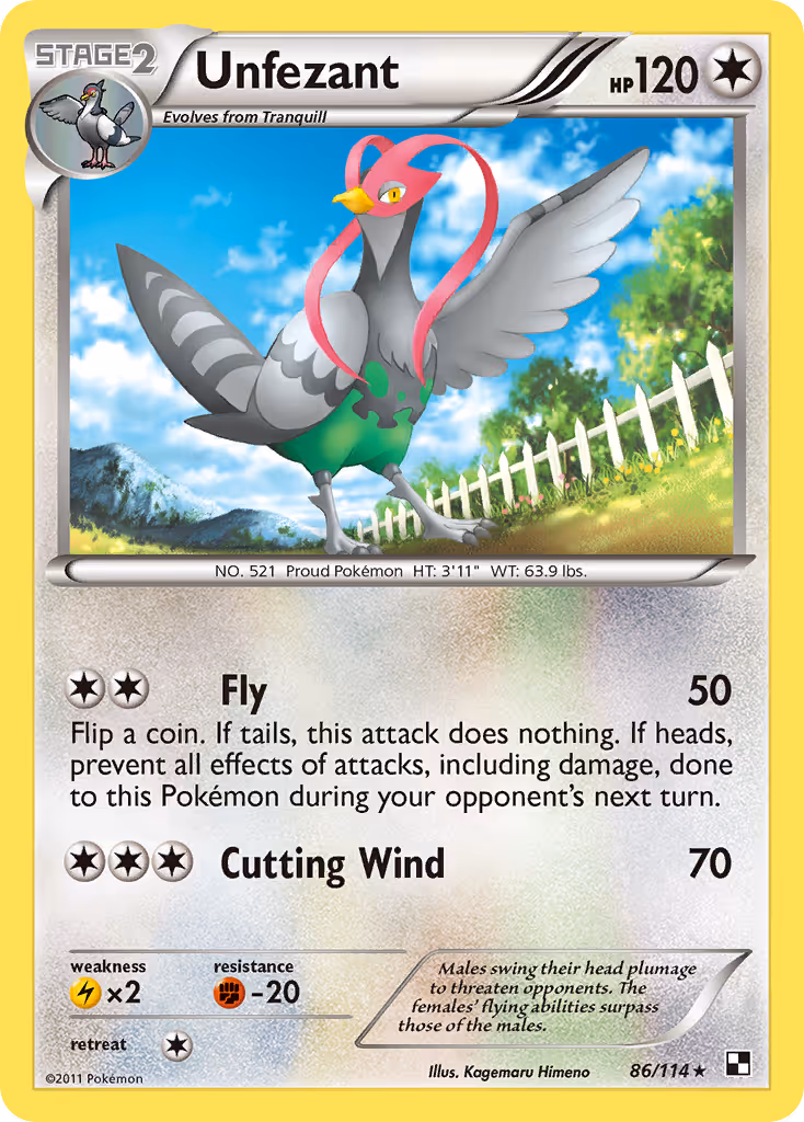 Unfezant 86/114 Pokemon card