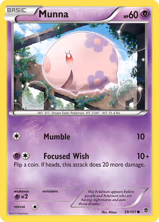Munna 39/101 Pokemon card