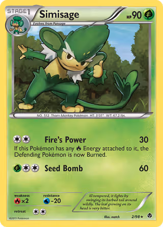 Simisage 2/98 Pokemon card