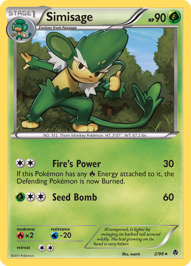 Simisage 2/98 Pokemon card