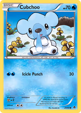 Cubchoo 29/98 Pokemon card