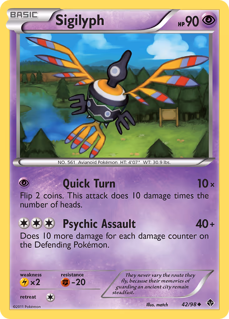 Sigilyph 42/98 Pokemon card