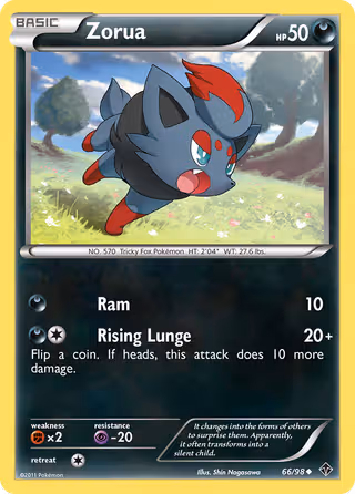 Zorua 66/98 Pokemon card
