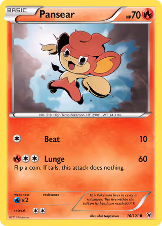 Pansear 16/101 Pokemon card