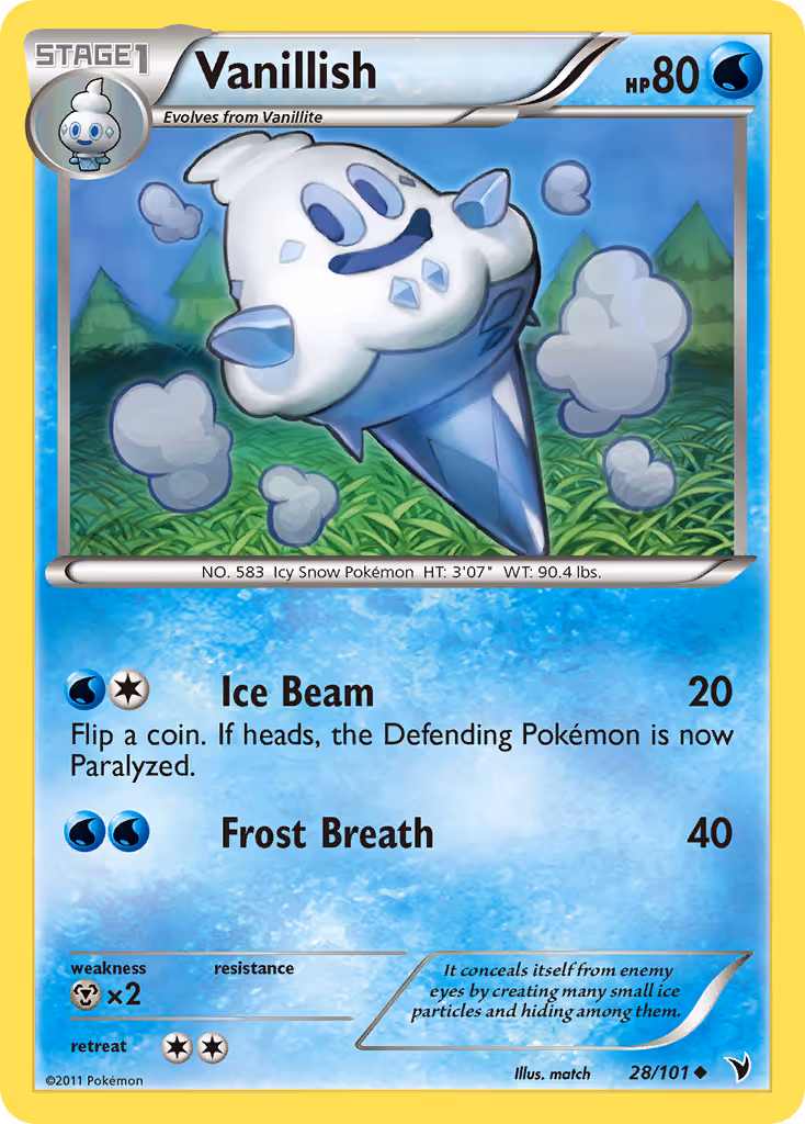 Vanillish 28/101 Pokemon card