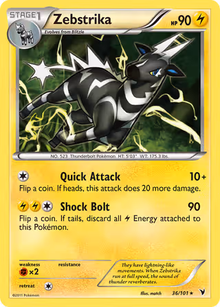 Zebstrika 36/101 Pokemon card