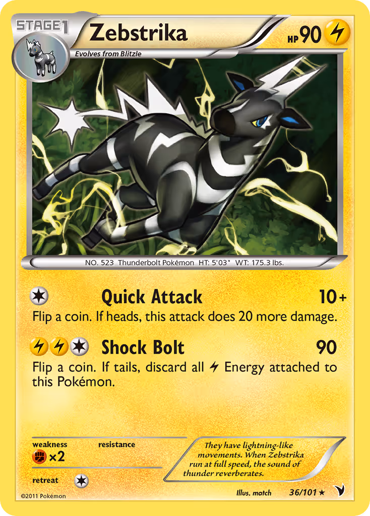 Zebstrika 36/101 Pokemon card