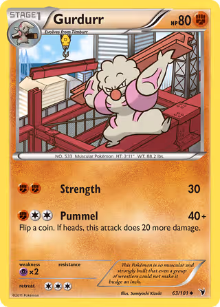Gurdurr 63/101 Pokemon card