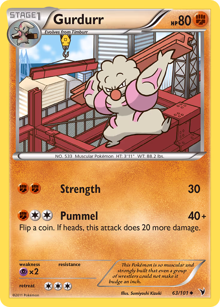Gurdurr 63/101 Pokemon card