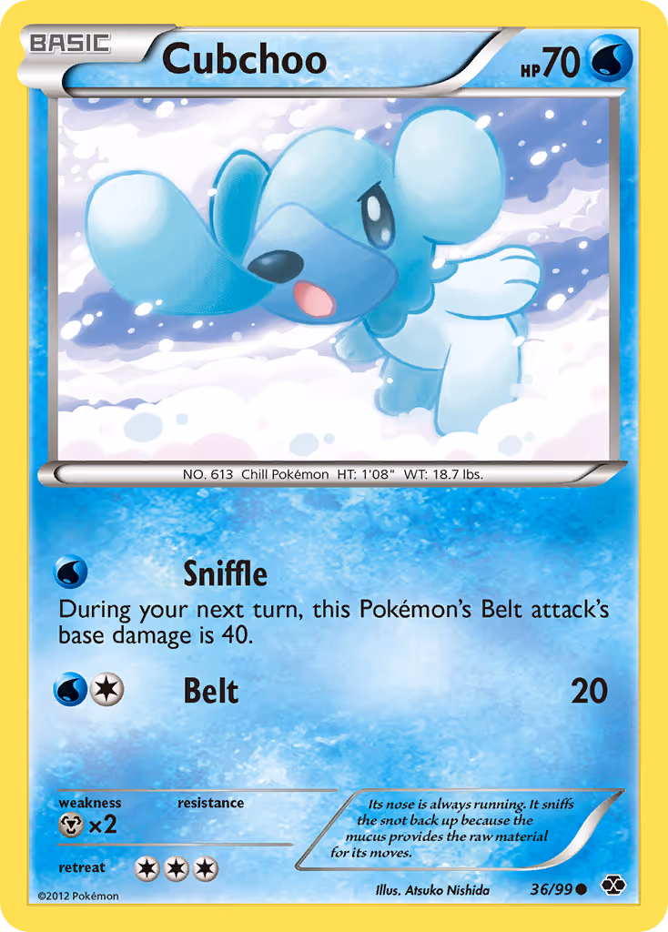 Cubchoo 36/99 Pokemon card