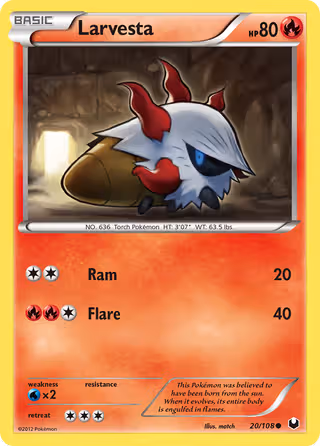 Larvesta 20/108 Pokemon card