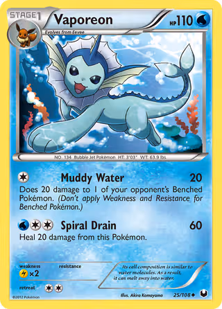 Vaporeon 25/108 Pokemon card