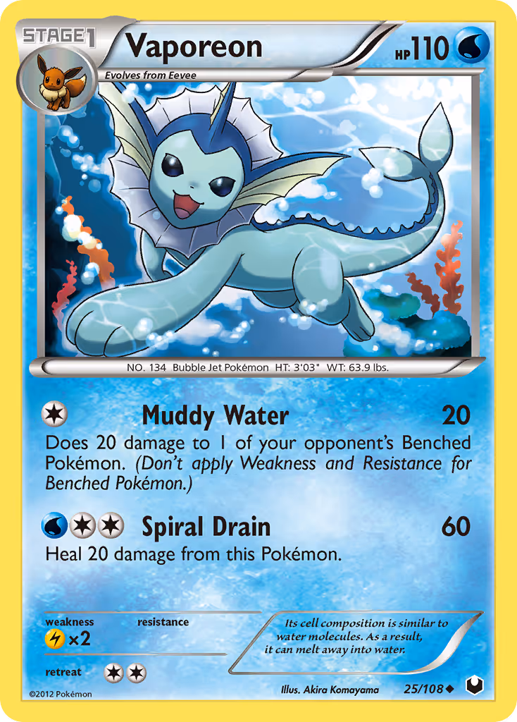Vaporeon 25/108 Pokemon card