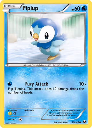 Piplup 27/108 Pokemon card
