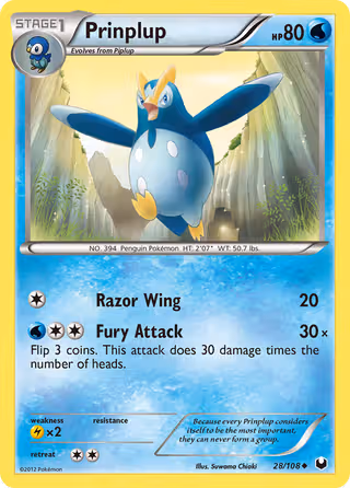 Prinplup 28/108 Pokemon card