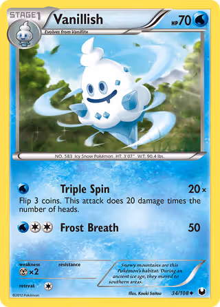 Vanillish 34/108 Pokemon card