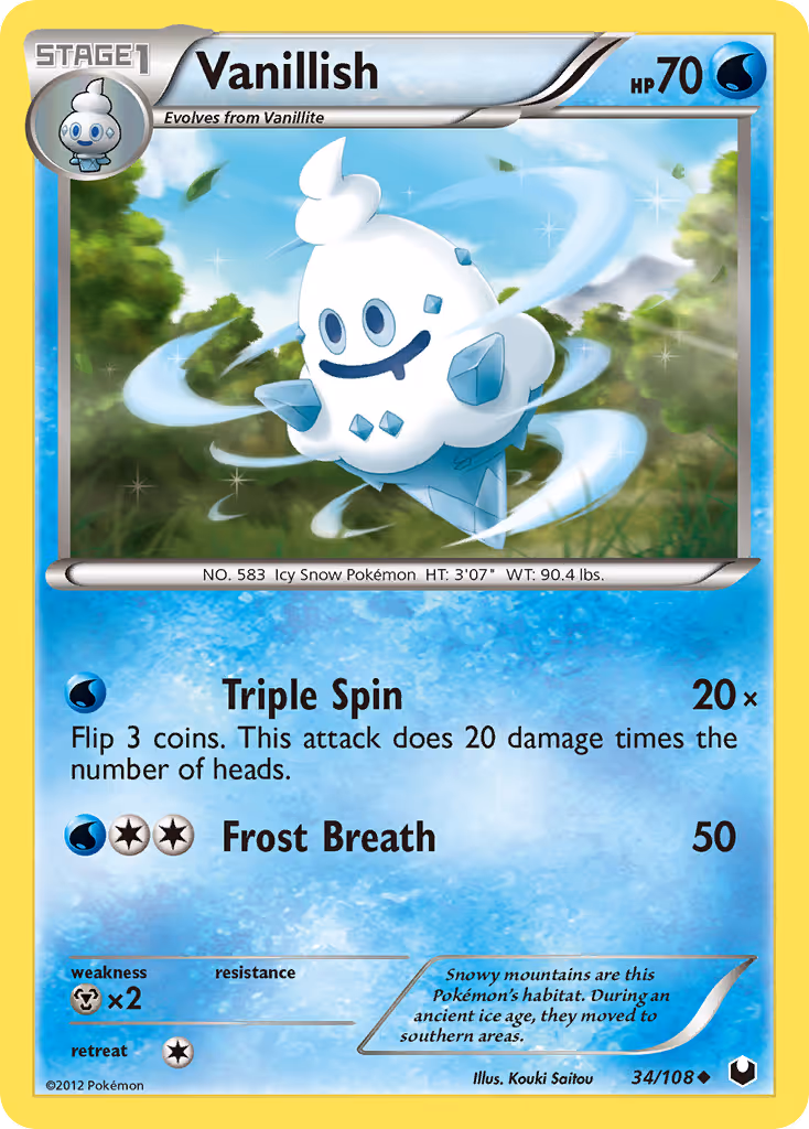 Vanillish 34/108 Pokemon card