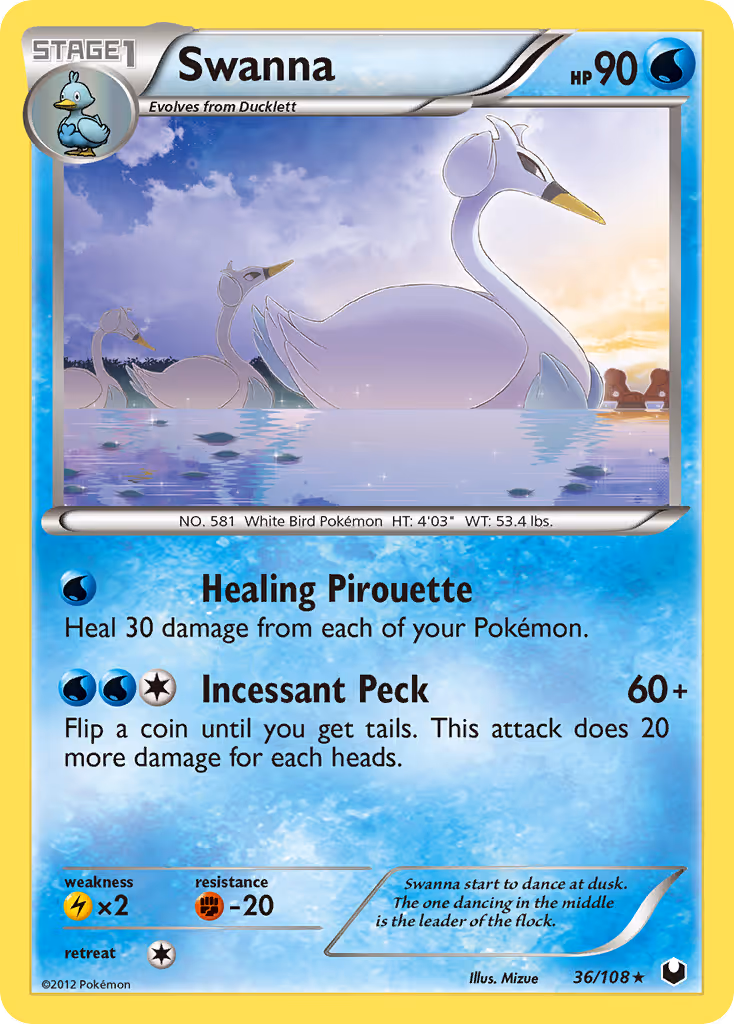 Swanna 36/108 Pokemon card