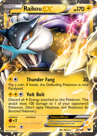 Raikou-EX 38/108 Pokemon card
