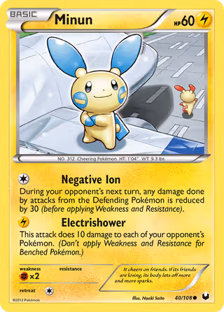 Minun 40/108 Pokemon card