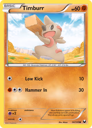 Timburr 58/108 Pokemon card